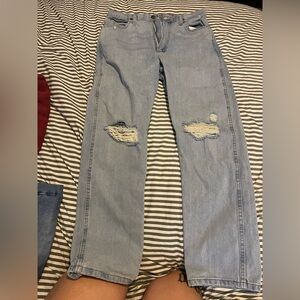 Wrangler Light Blue Straight Leg Distressed Jeans